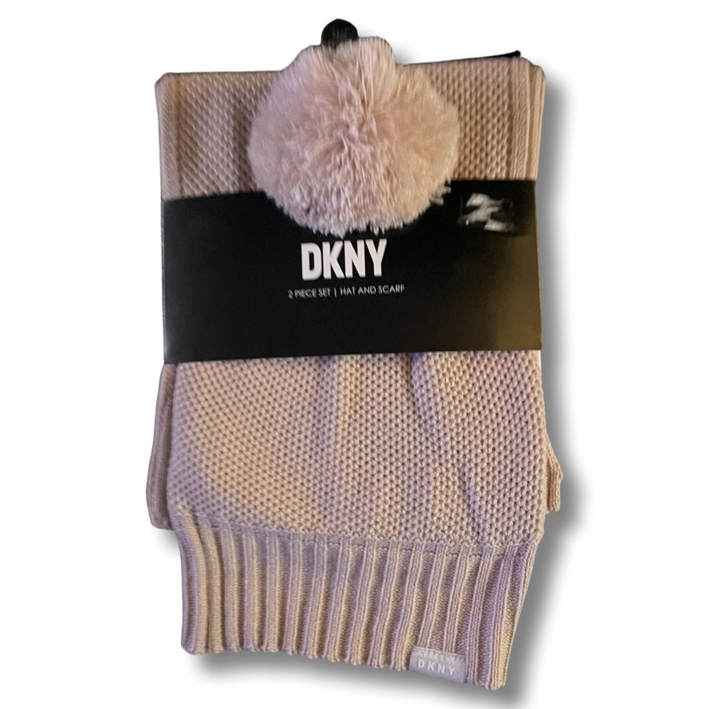 DKNY Hat And Scarf Two Piece Set In Khaki Beige